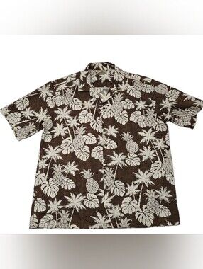 Hawaii Station Mens XL Aloha Shirt Pineapple Palm Tree Cotton Made in Hawaii Vtg